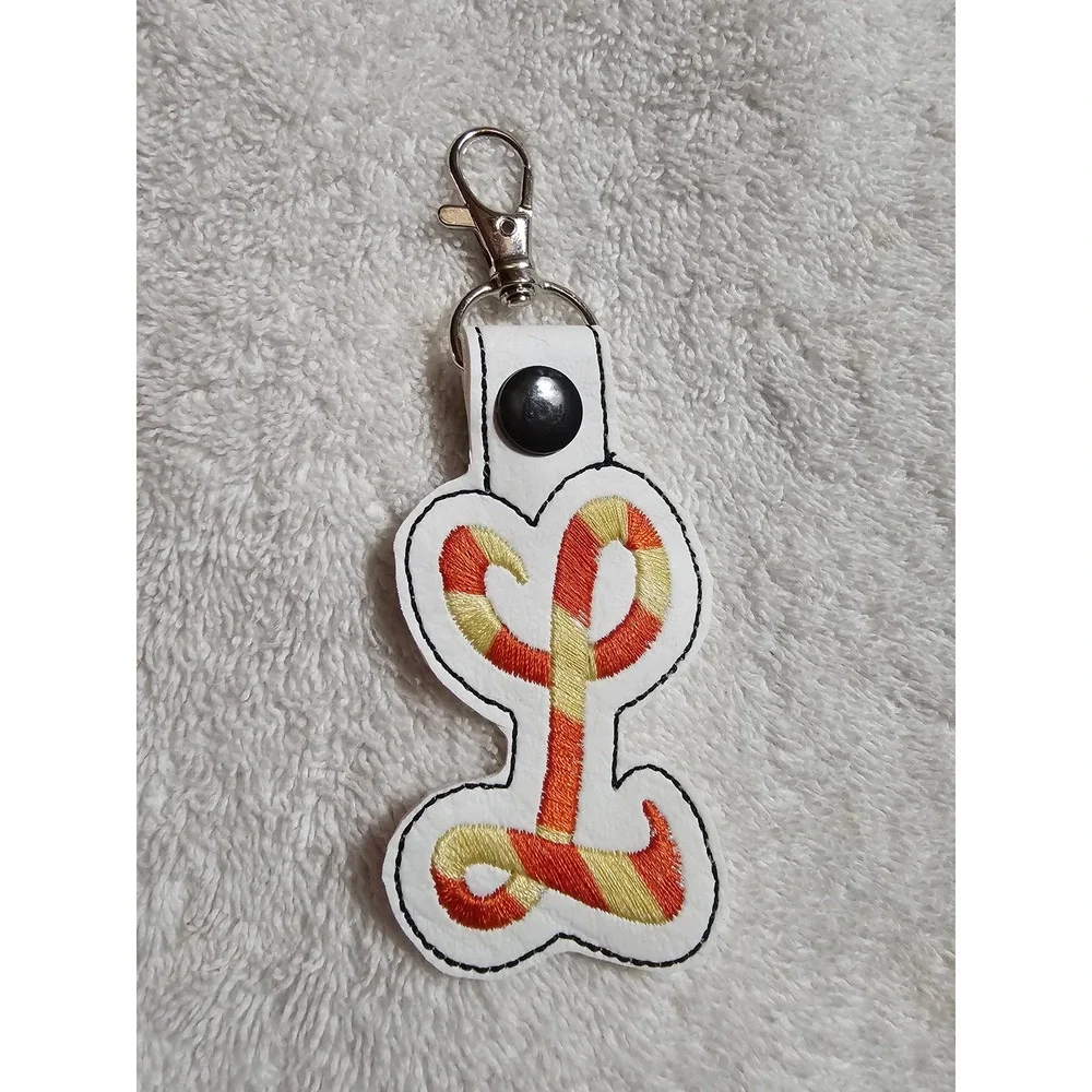 Candy Cane‎ Initial L Keychain Embroidered Holiday Christmas Gift Bag Charm